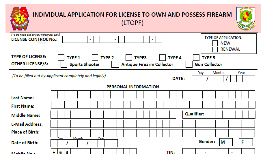 Editable LTOPF Application Form TactiCooL on a Budget